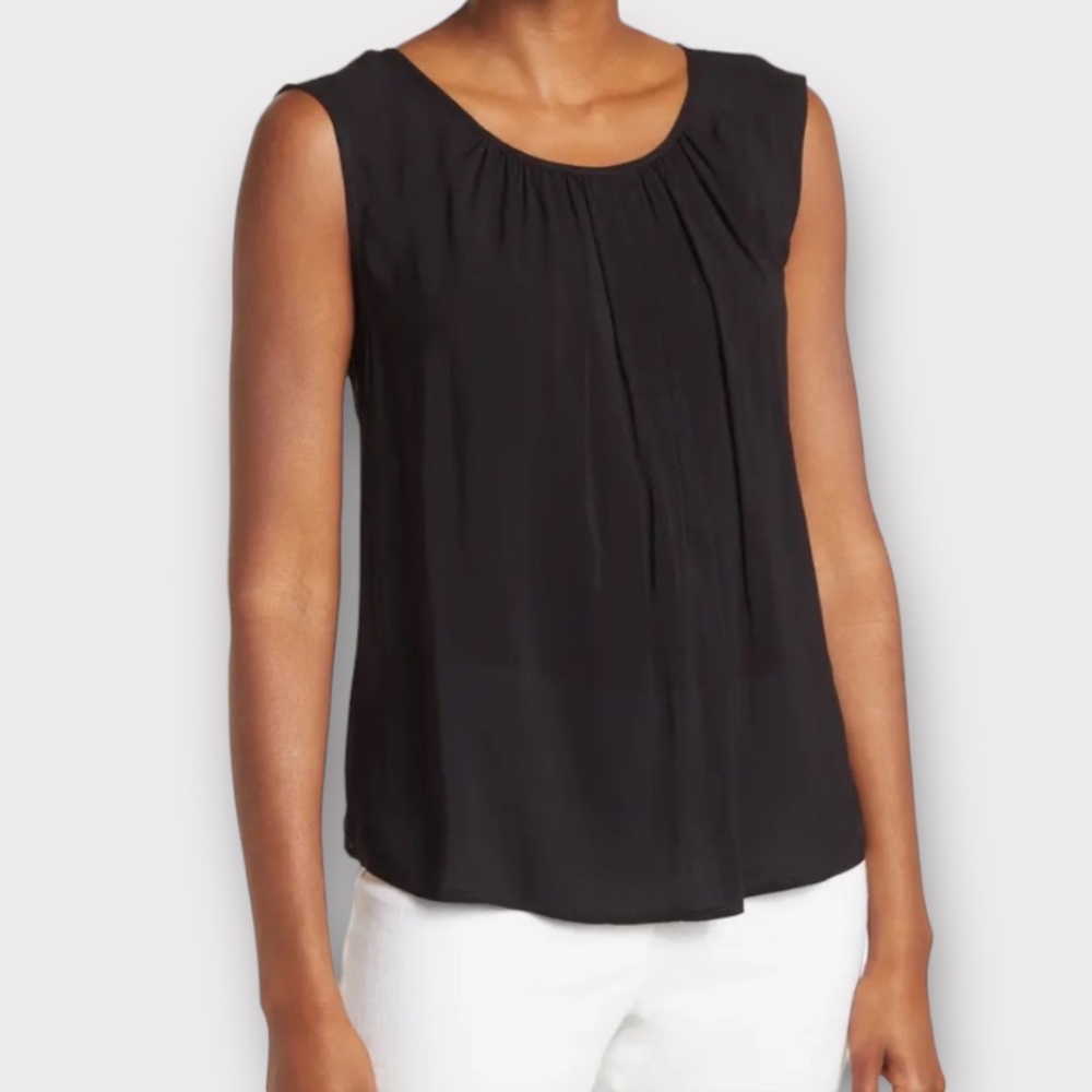 Magaschoni Women’s Top Blouse Small Woven Gathered Tie Back Lightweight NWT